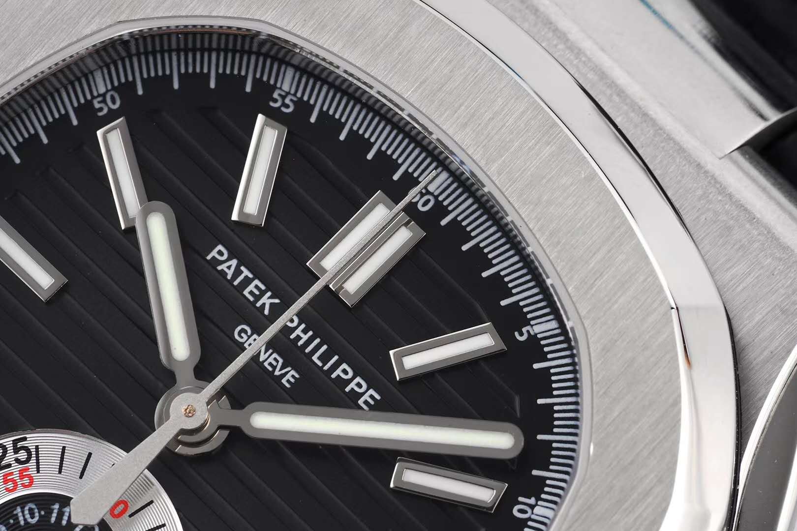 Nautilus 5980/1A-014 Black Dial in Steel on Leather Strap