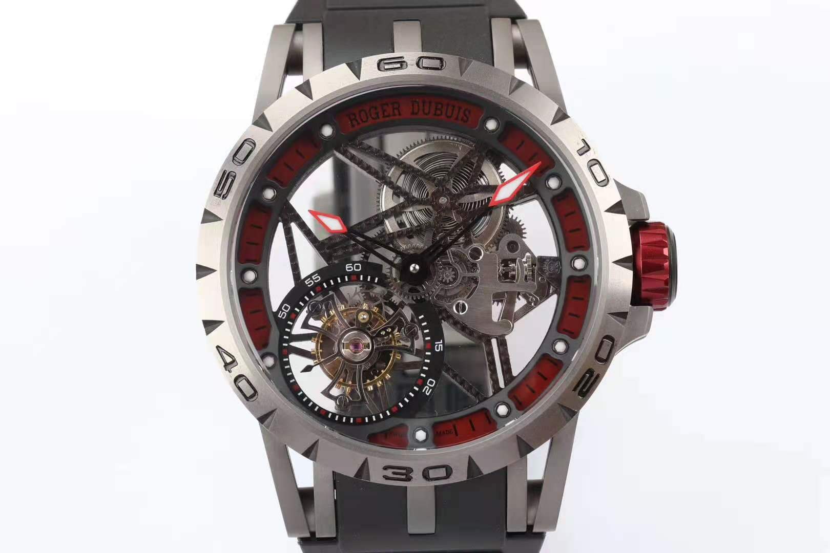 Excalibur Spider Skeleton Flying Tourbillon with Black Rubber Strap