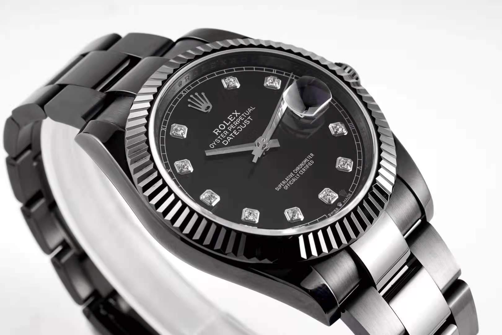 Datejust 41 Black Dial with D1am0nd Markers in PVD Black