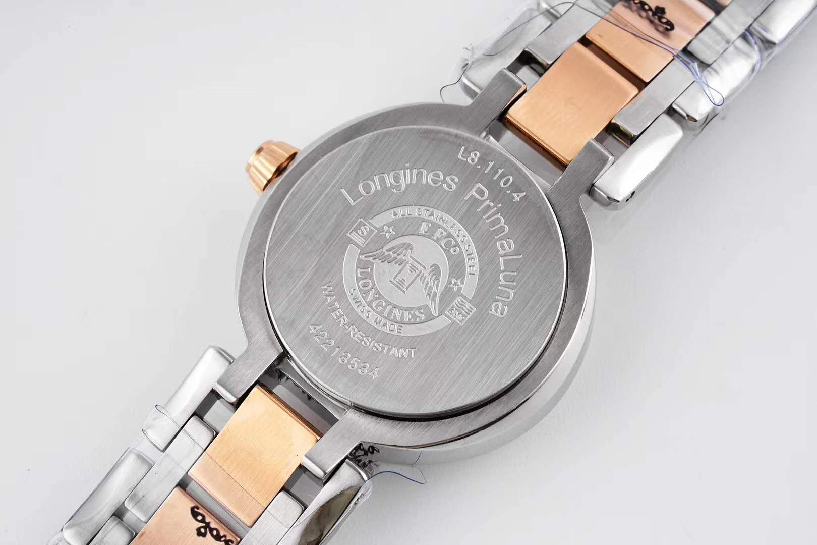 Primaluna MOP White Dial with D1am0nd Markers and D1am0nd Bezel in Rose Gold