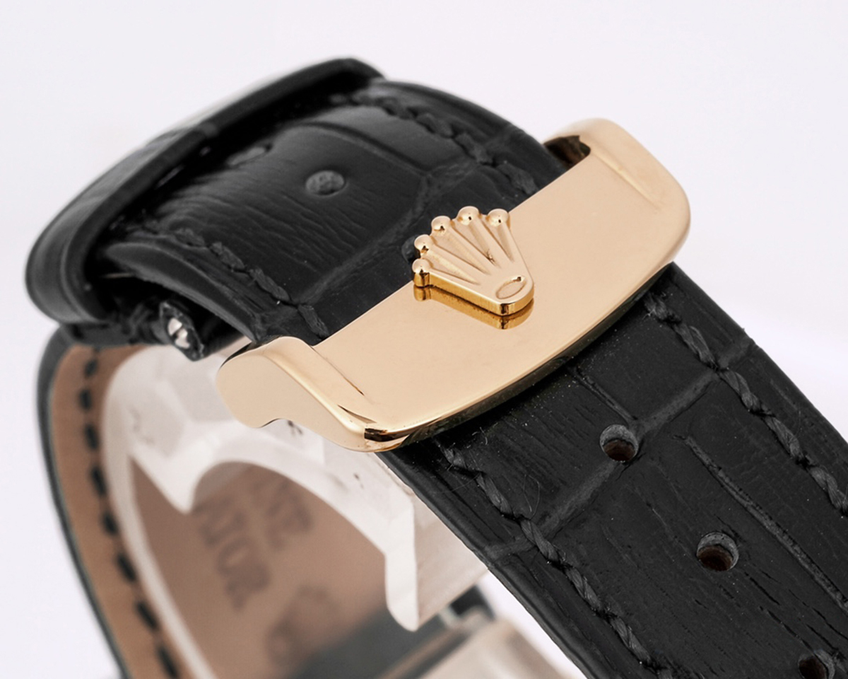 Day-Date 40 Black Dial in Rose Gold on Leather Strap